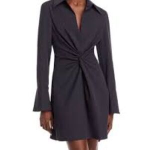 cinq a sept Black Twist-Front Long Sleeve Shirt Dress